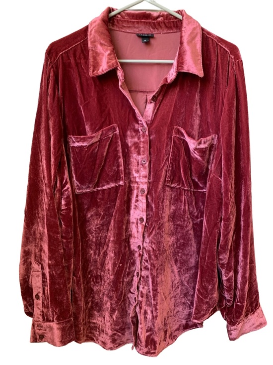 torrid Tops - TORRID Women’s Dark Rose Crushed Velvet Button Up Viscose Nylon Shirt Blouse